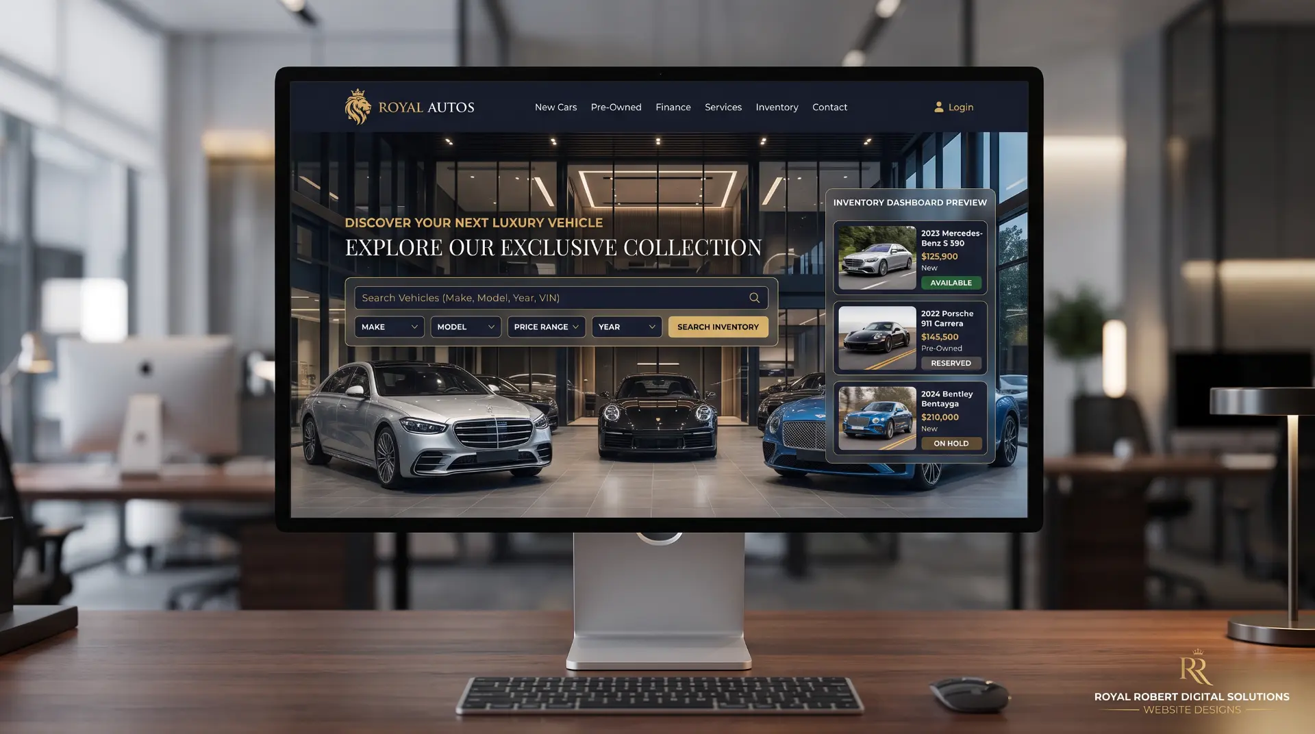 Luxury car dealership website landing page designed by Royal Robert Digital Solutions