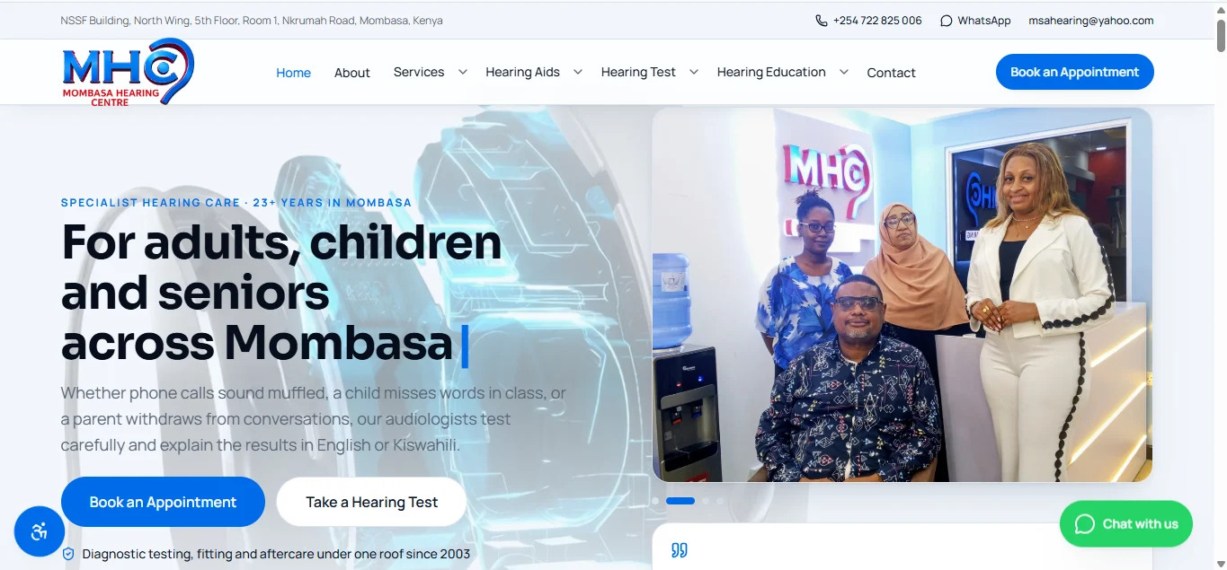 Mombasa Hearing Centre website built by Royal Robert Digital Solutions